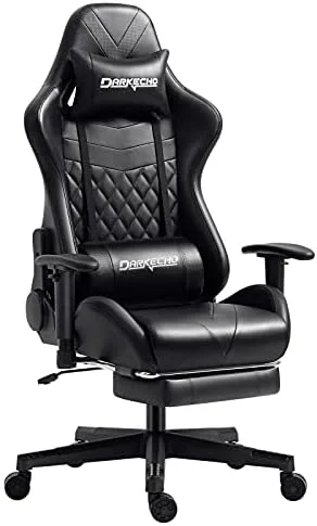 Darkecho Gaming Chair Office Chair with Footrest Massage Racing Computer Ergonomic Chair Leather Reclining Desk Chair Adjustable Armrest High Back Gamer Chair with Headrest and Lumbar Support Black