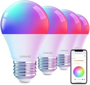 Linkind Smart Light Bulbs, Smart Bulb That Work with Alexa & Google Home, LED Light Bulbs Color Changing, Dynamic Preset Scenes, A19 E26 2.4Ghz RGBTW WiFi Light Bulbs Dimmable 60W, 800 Lumen, 4 Pack