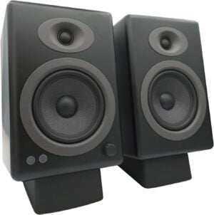 Audioengine A5 Black Powered Bookshelf Speakers and DS2 Stands