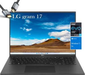 Experience powerful performance and stunning visuals with the LG gram 17 (2023) laptop, featuring an Intel Evo i7-1360P processor and a WQXGA IPS display.