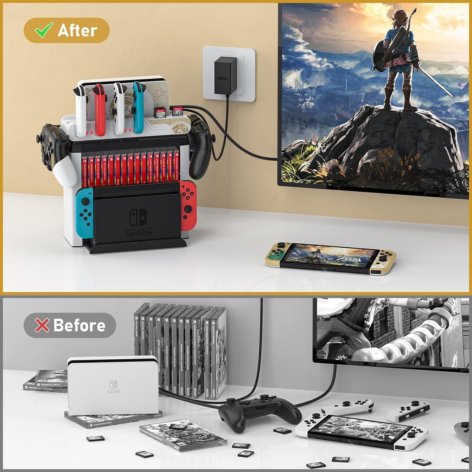 Switch Game Storage with Controller Charger for Nintendo Switch Oled the Legend Of Zelda Tears Of The Kingdom Edition ＆ Switch Model Joycon Switch Dock Charging Gaming Accessories Organizer Holder 2 vlyzon-electronics-store: Vlyzon - Your One-Stop Shop for Electronics | Computers, Phones, Gaming, Cameras & More