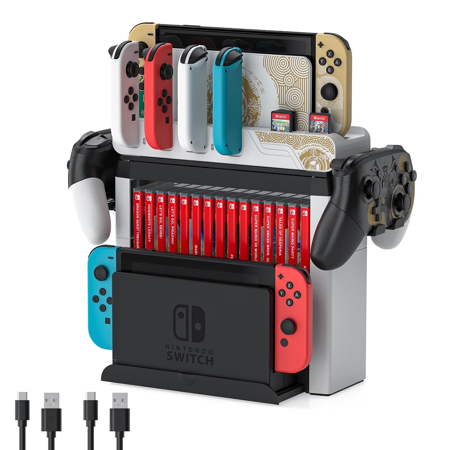 Switch Game Storage with Controller Charger for Nintendo Switch Oled- the Legend Of Zelda Tears Of The Kingdom Edition ＆ Switch Model Joycon, Switch Dock Charging Gaming Accessories Organizer Holder