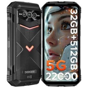 DOOGEE V MAX Pro 5G Rugged Phone,22000mAh 32GB+512GB/TF 2TB,Android 14 Rugged Smartphone,108MP+20MP Night Vision Phone, 6.58"FHD+ 120Hz IPS Screen, IP68/IP69K Waterproof Phone,NFC/Face ID/Fingerprint