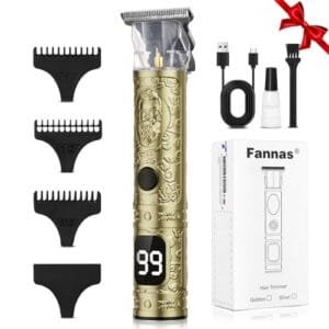 Fannas Hair Clippers for Men, Professional Hair Trimmer Barber Cordless Zero Gapped Hair Clippers with LCD Display, Mens Gifts Beard Trimmer T Liners Shavers Edgers Clipper for Hair Cutting - Gold