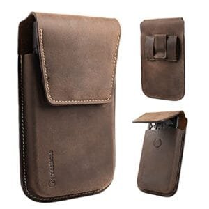 Gentlestache Leather Cell Phone Holster with Belt Clip, Flip Case for iPhone 14 13 Pro Max, Holder S22 Plus, Universal Pouch Large Phone,Darkbrown