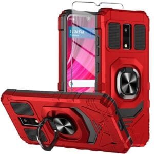 Mocotto for BLU View 4 Phone Case with Tempered Glass Screen Protector,Military Grade Heavy Duty Shockproof Protective Cover,with Ring Kickstand Full-Body Protective for BLU View 4 (B135DL) (Red)