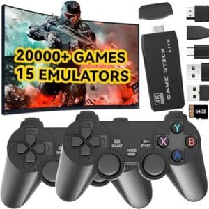 Retro Gaming Console, Wireless Game Stick Plug and Play Video Games Console with 20,000+ Games Handheld Game Console Built in 15 Emulators Game Console Support 2 Player & TV HDMI (64G)