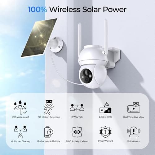 TOVDOR Solar Security Cameras Wireless Outdoor WiFi Camera Outdoor 2K 360° View Battery Powered Cameras for Home Security with Spotlight Color Night Vision Motion Sensor 2 Way Talk White 2 Pack vlyzon-electronics-store: Vlyzon - Your One-Stop Shop for Electronics | Computers, Phones, Gaming, Cameras & More