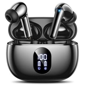 Wireless Earbuds, Bluetooth Ear Buds with Big Bass Stereo Sound, 48 Hours Playtime, Lightweight in-Ear Fit Earphones, IPX7, Hands-Free Calls with AI for iPhone, Android, Pad, Sports, Workout Black