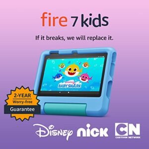 Amazon Fire 7 Kids tablet (newest model) ages 3-7. Top-selling 7" kids tablet on Amazon | 6-months of ad-free content with parental controls included, 10-hr battery, 16 GB, Blue